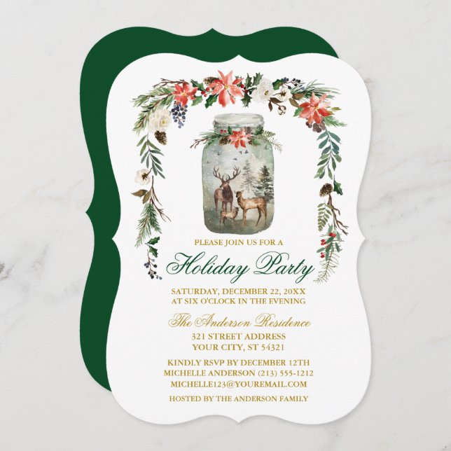 Holiday Party Watercolor Winter Floral Mason Jar Invitation (Front/Back)