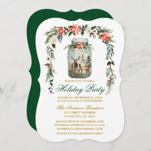 Holiday Party Watercolor Winter Floral Mason Jar Invitation