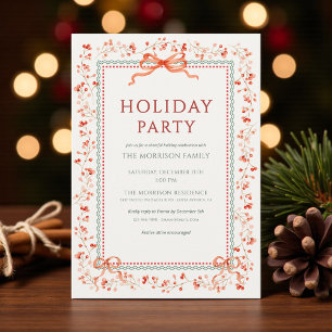 Holiday Party Winter Red Bow Botanical Holiday Invitation