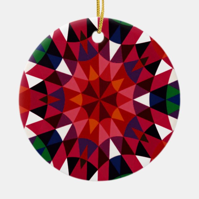 Holiday Pattern Ceramic Ornament (Front)