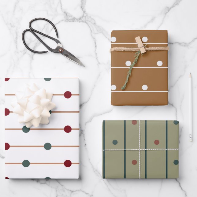 Holiday Pattern Geometric Line and Polka Dot Wrapping Paper Sheet (Front)