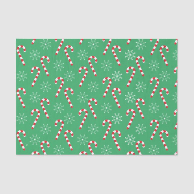 Holiday pattern green tissue paper with candy cane (Front)