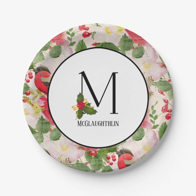 Holiday Pattern Monogram Initial M Personalised Paper Plate (Front)