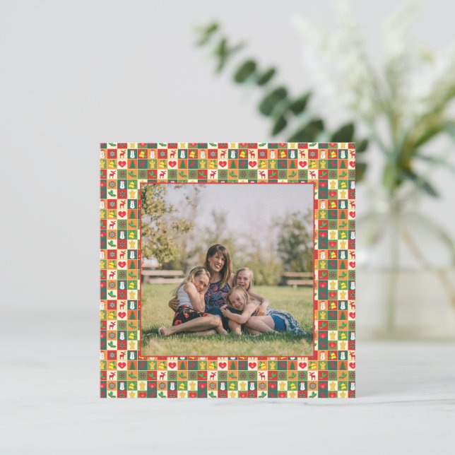 Holiday Pattern Photo Card (Standing Front)