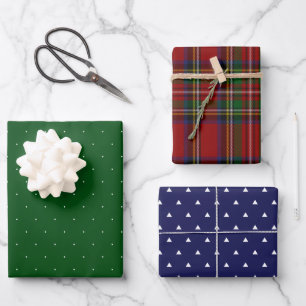Holiday patterns shapes and plaid red blue green wrapping paper sheet