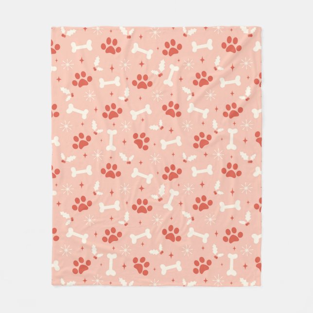 Holiday Paws & Bones Christmas Pattern Fleece Blanket (Front)