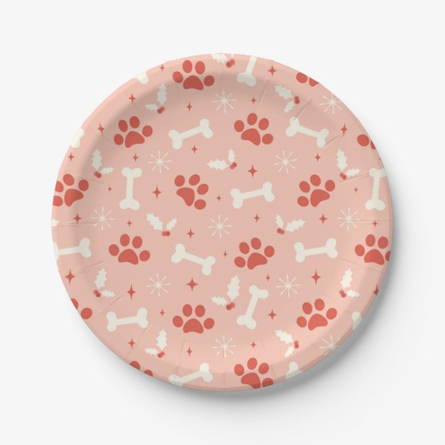 Holiday Paws & Bones Christmas Pattern Paper Plate (Front)