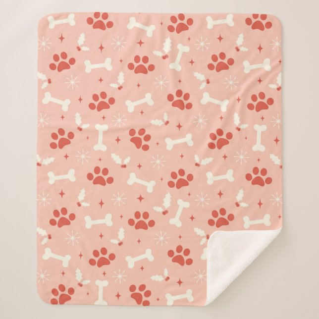 Holiday Paws & Bones Christmas Pattern Sherpa Blanket (Front)