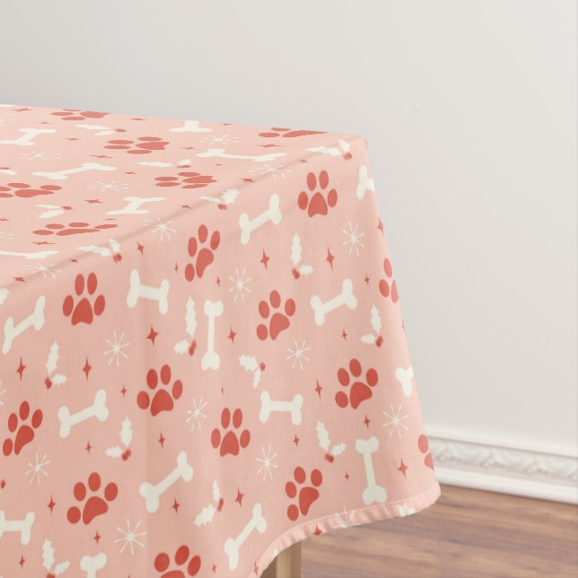 Holiday Paws & Bones Christmas Pattern Tablecloth (In Situ)