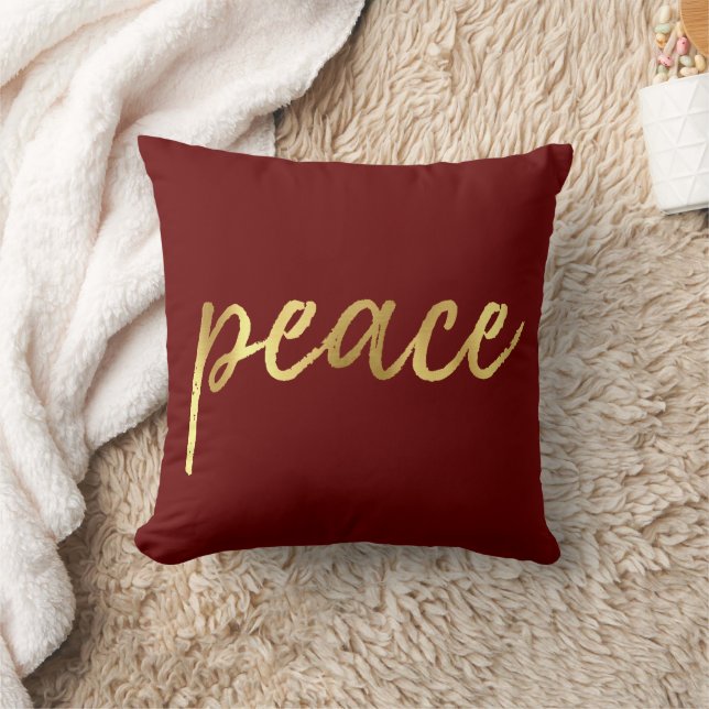 Holiday Peace | Faux Gold Foil Calligraphy Red Cushion (Blanket)