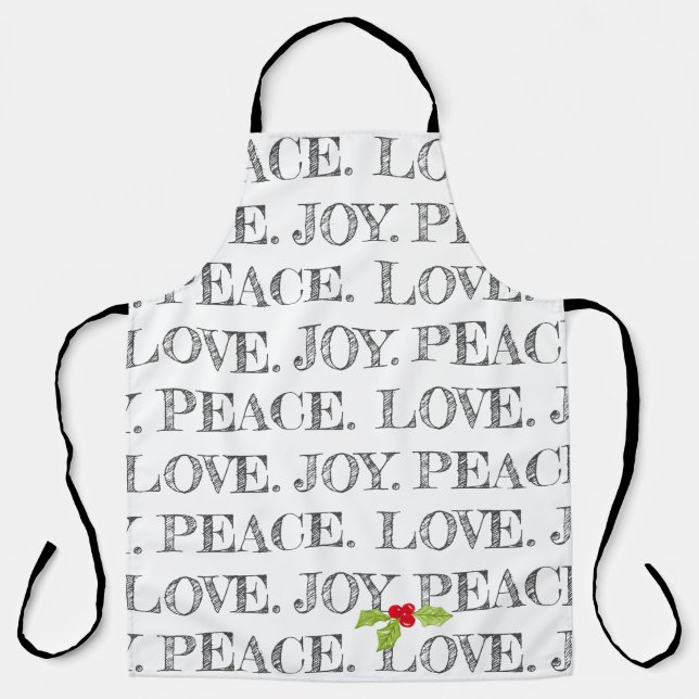 Holiday Peace Love Joy Christmas Holly Artisan Apron (Front)