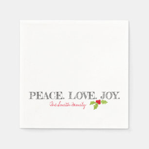 Holiday Peace Love Joy Family Name Text Holly Napkin