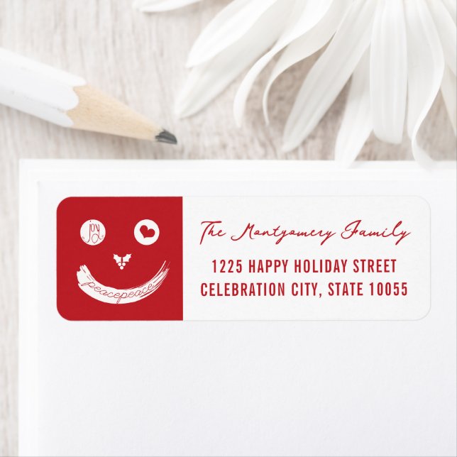 Holiday Peace Love Joy Smiley Face Return Address Label (Insitu)