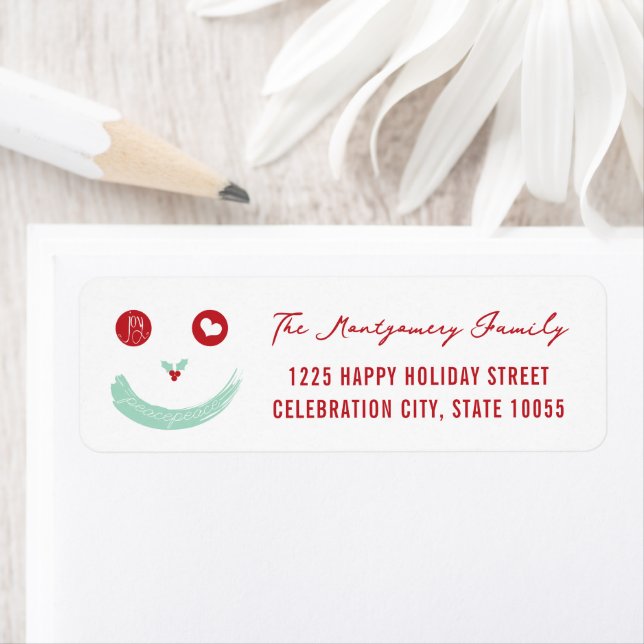 Holiday Peace Love Joy Smiley Face Return Address Label (Insitu)