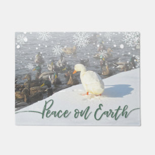 Holiday "Peace on Earth" White Duck Doormat