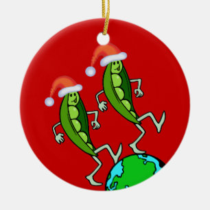Holiday Peas on Earth Ceramic Ornament