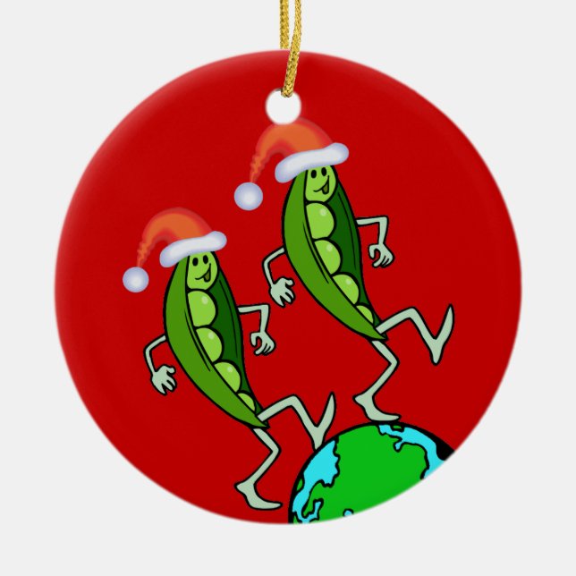 Holiday Peas on Earth Ceramic Ornament (Front)