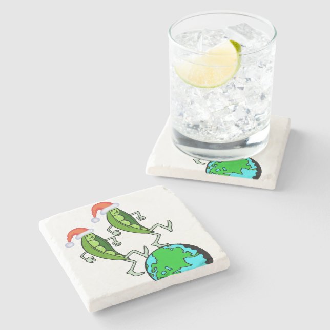 Holiday Peas on Earth Stone Coaster (Side)