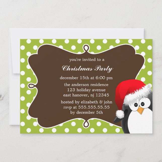 Holiday Penguin Christmas Party Invitations (Front)