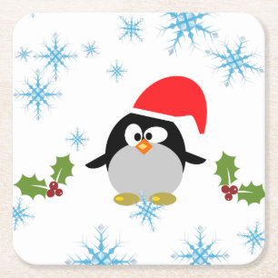 Holiday Penguin Custom Square Coasters