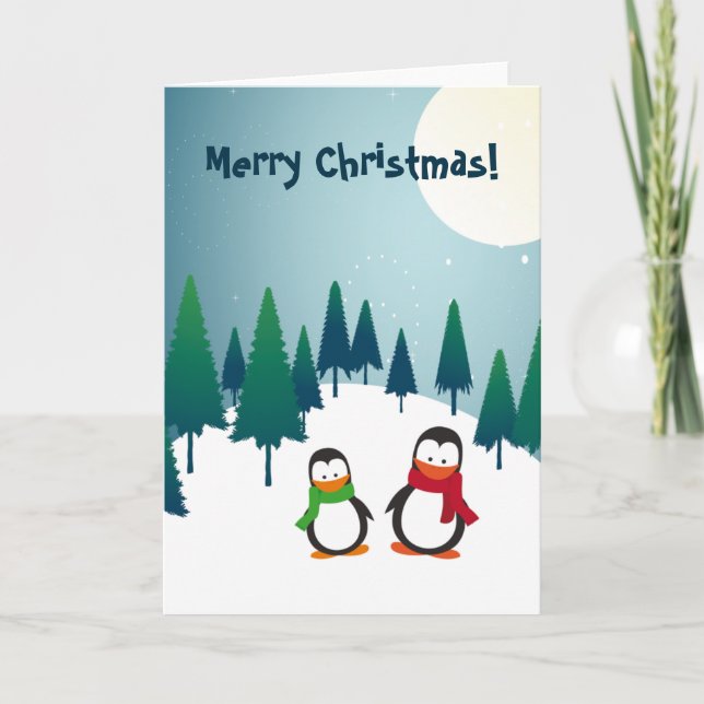 Holiday Penguins Merry Christmas 2 Card (Front)