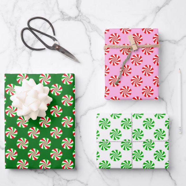 Holiday Peppermint Candy Cane Pattern Wrapping Paper Sheet (Front)