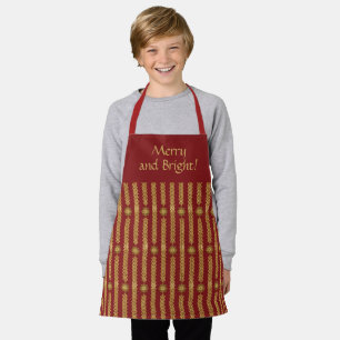 Holiday Personalised Custom Red Gold Stripe Apron