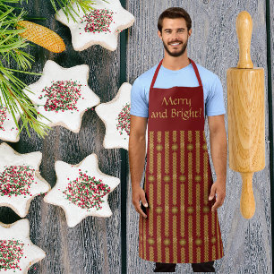 Holiday Personalised Custom Red Gold Stripe Apron