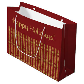 Holiday Personalised Custom Red Gold Stripe Large Gift Bag