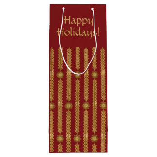 Holiday Personalised Custom Red Gold Stripe Wine Gift Bag