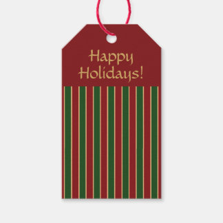 Holiday Personalised Red Green Gold Stripe Gift Tags