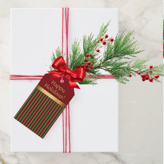 Holiday Personalised Red Green Gold Stripe Gift Tags