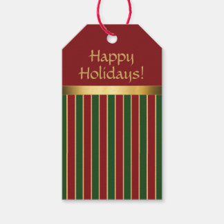 Holiday Personalised Red Green Gold Stripe Gift Tags