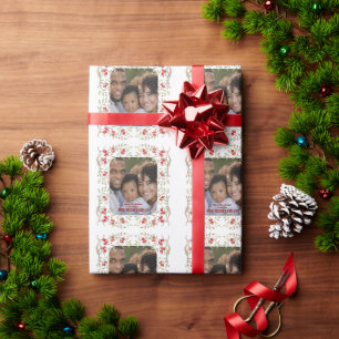 Holiday Photo Berry Wreath Personalized  Wrapping Paper