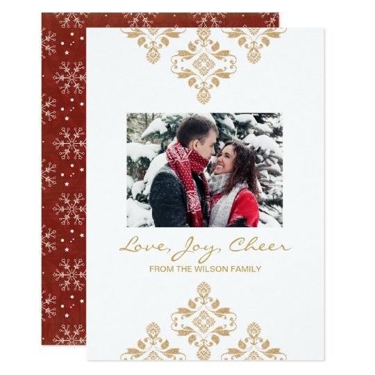 Holiday photo card christmas gold glitter red