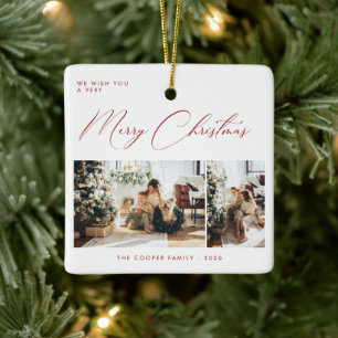 Holiday Photo Card Modern Christmas Ceramic Ornament