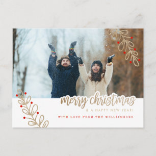 Holiday Photo Card   Red Berries & Gold Glitter