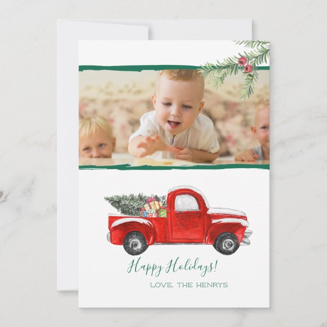 Holiday Photo Card - Vintage Red Truck (Front)