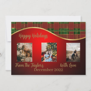 Holiday Photo Card with Red Green & Gold Border