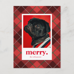 HOLIDAY PHOTO CHRISTMAS Merry Red Plaid Postcard