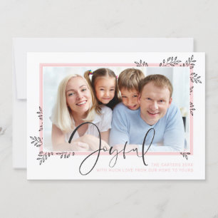 HOLIDAY PHOTO elegant line art leaves pink joyful Card