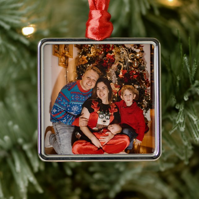 Holiday Photo Gifts,  Premium Square Christmas Metal Ornament (Tree)