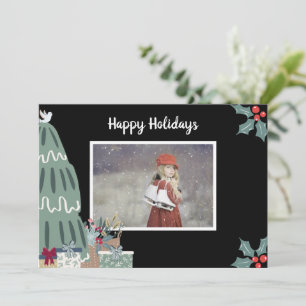 Holiday Photo Holly Christmas Tree Country Rustic Card