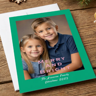 Holiday Photo 'Merry & Bright Blue Personalise Card