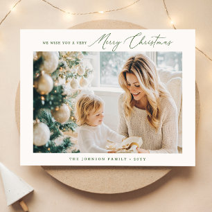 Holiday Photo Post Card Green Modern Christmas