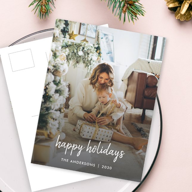 Holiday Photo Postcard | Elegant Family Christmas  (Share holiday cheer with a modern minimalist Happy Holidays postcard by Guava)