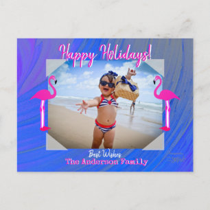 Holiday Photo Postcard with Pink Flamingos HAMbWG