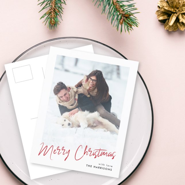 Holiday Photo Postcards | Christmas Postal Card (Share the joy with a modern handwritten Merry Christmas postcard by Guava)