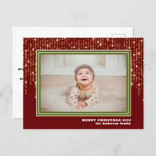 Holiday Photo   Red and Green Glitter Postcard