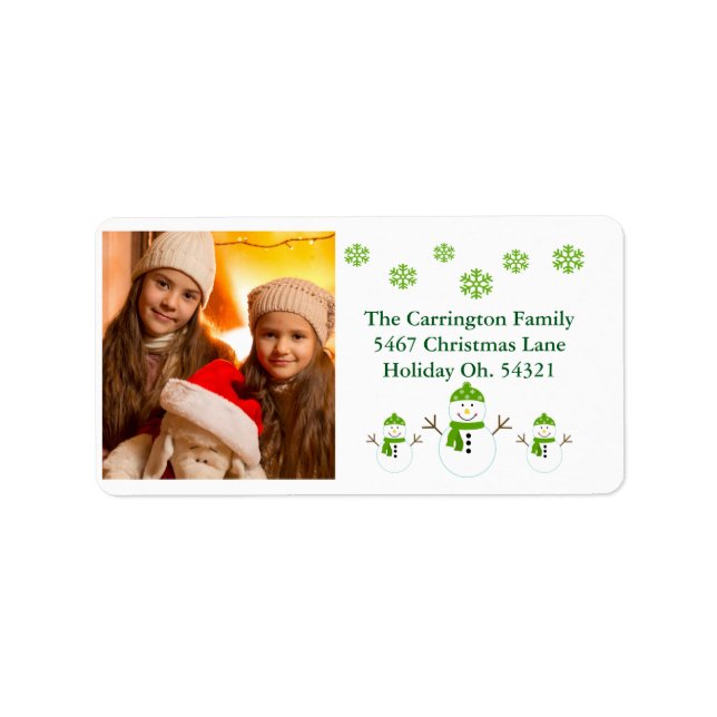 Holiday Photo Snowman Snowflake Xmas Address   Label (Front)